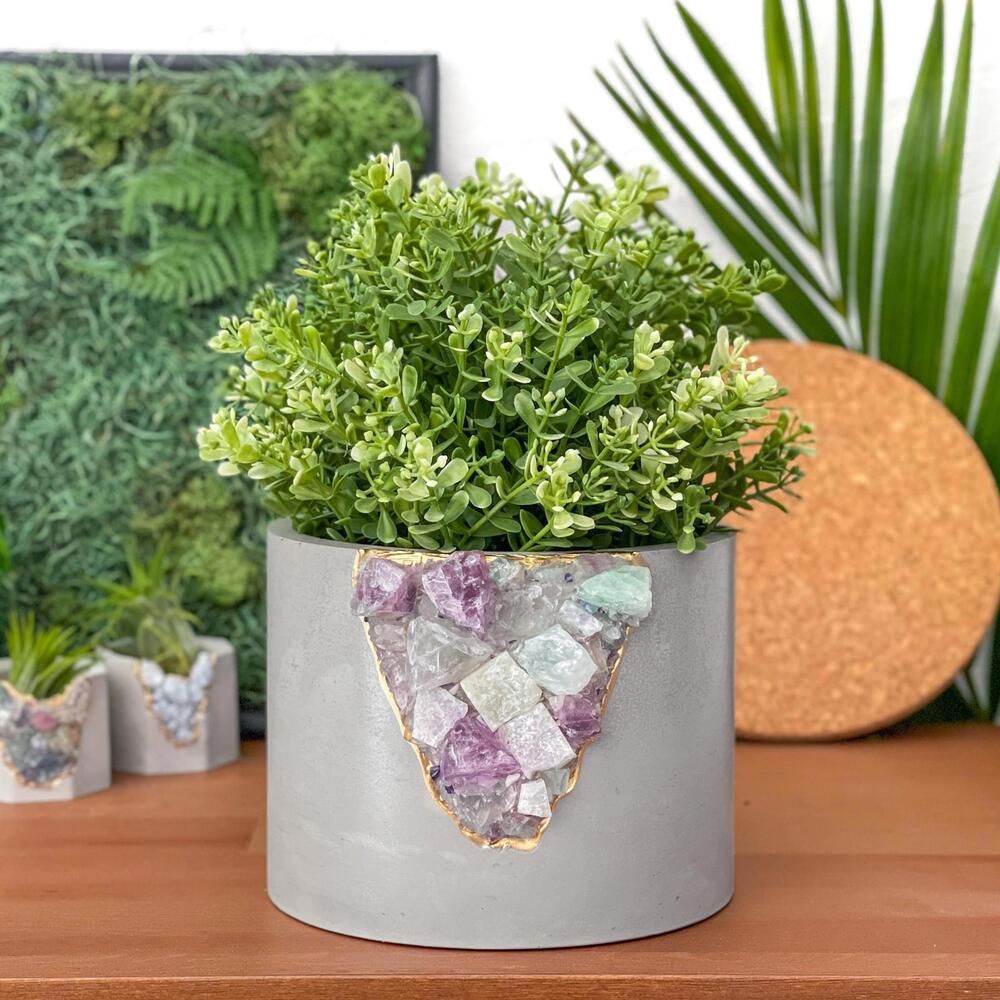 Large Geode Planter Big Rainbow Fluorite Crystal Planter Pot